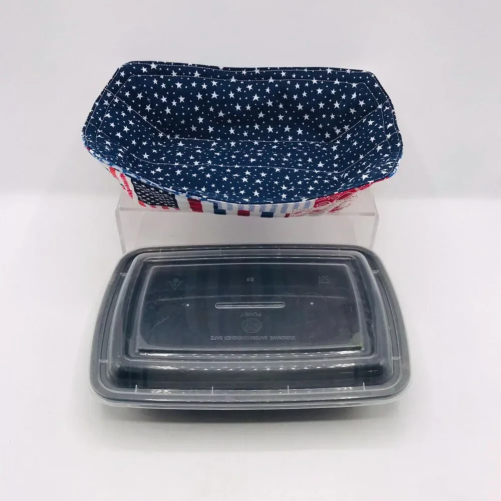 Reversible Microwave Cozie For Takeout Containers Cottage Patriotic Patchwork